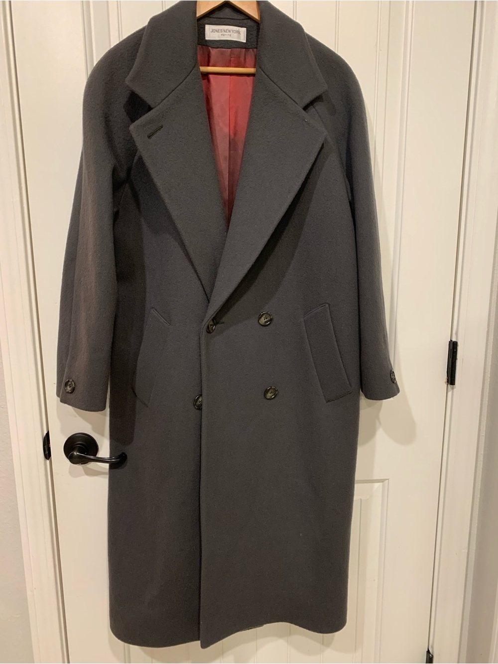 Vintage Jones New York Petite 100% Wool Overcoat Charcoal Gray Union Made USA